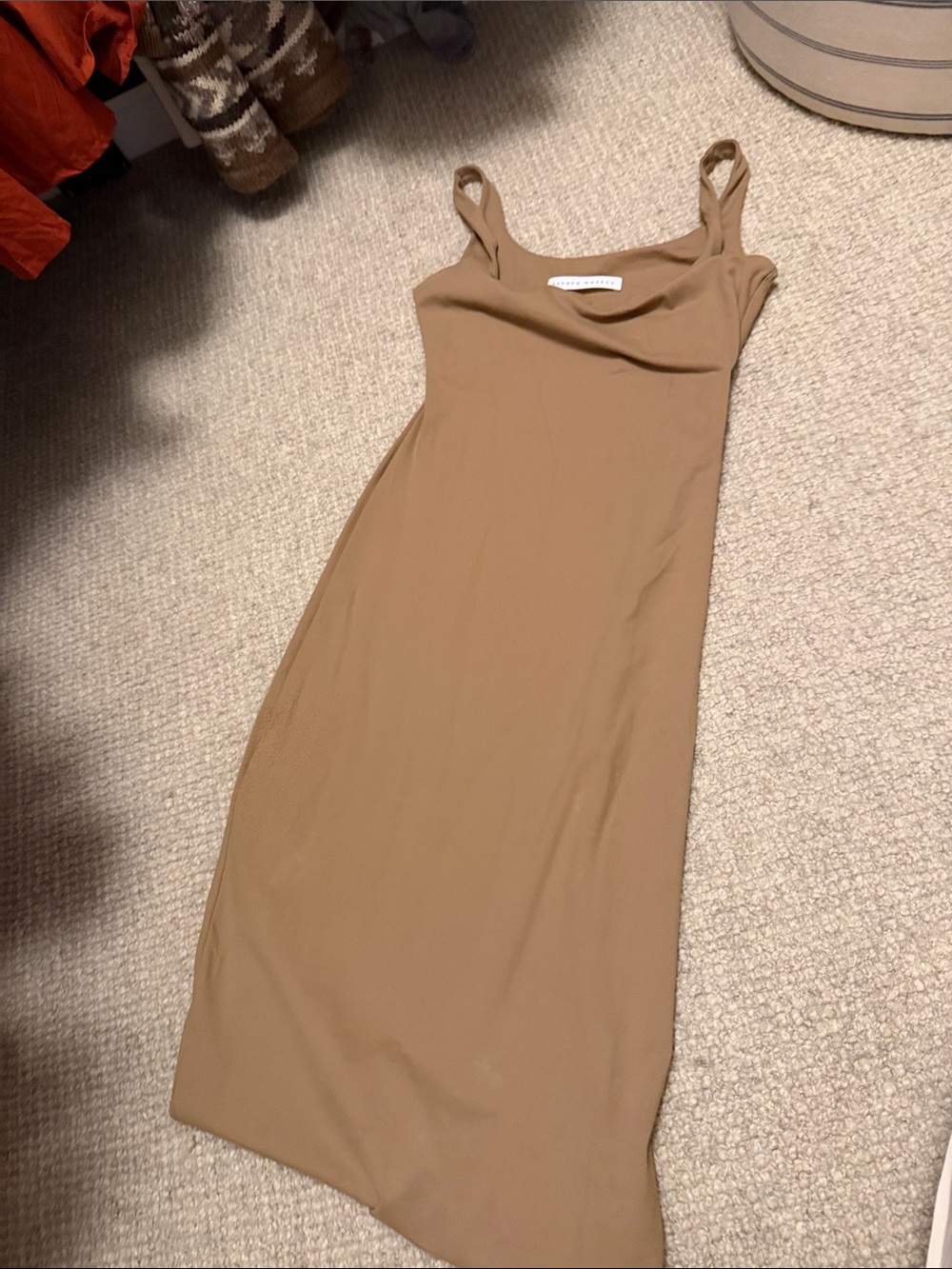 Susana Monaco Camel Cowl-Neck Slip Midi Dress